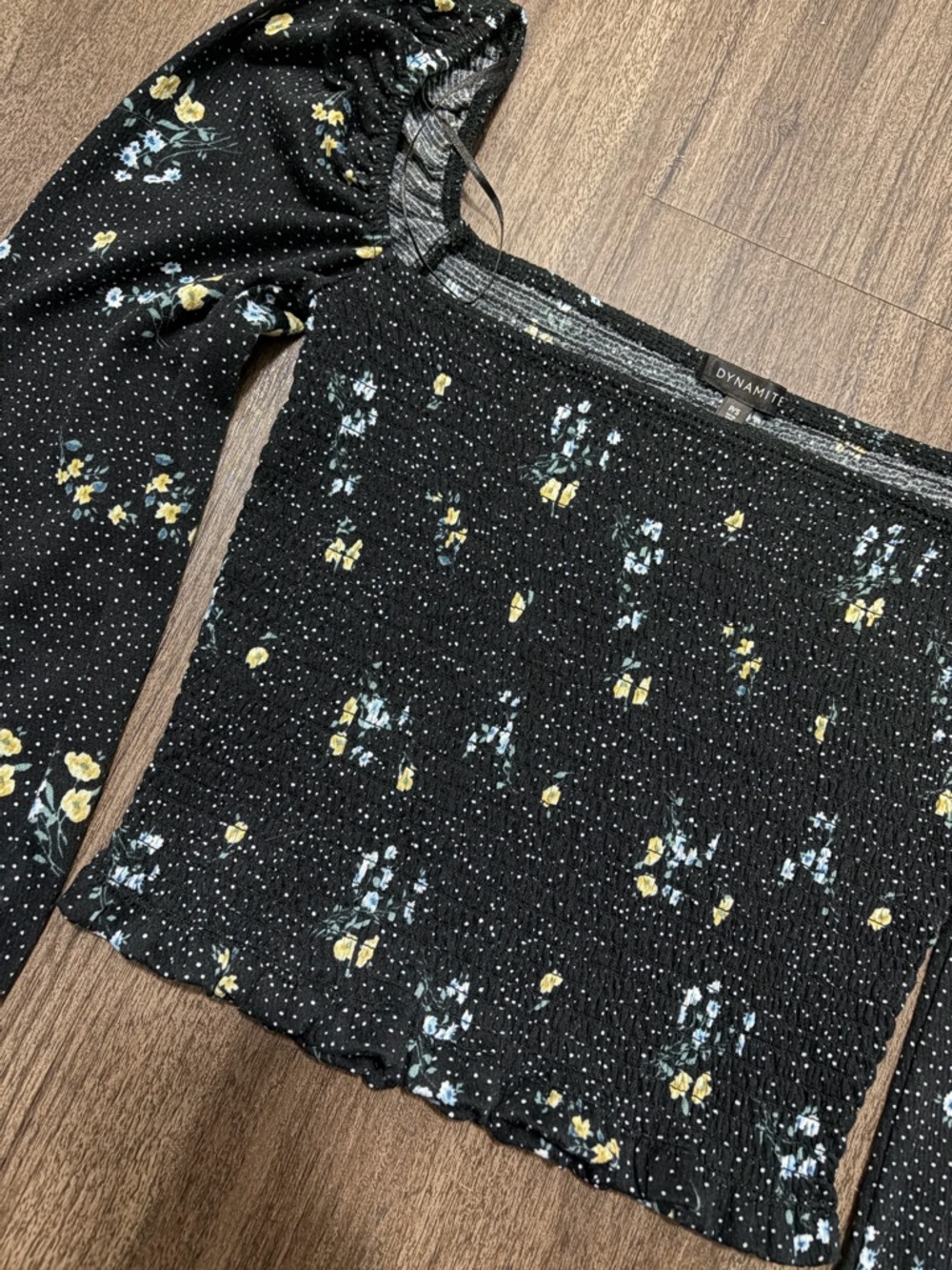Dynamite Black Floral Smocked Puff-Sleeve Top - Picture 2 of 2